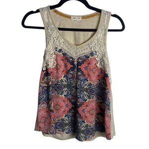 Skylar and Jade Women's M Paisley Lace Tank Top Blouse Boho Hippie Festival Blue